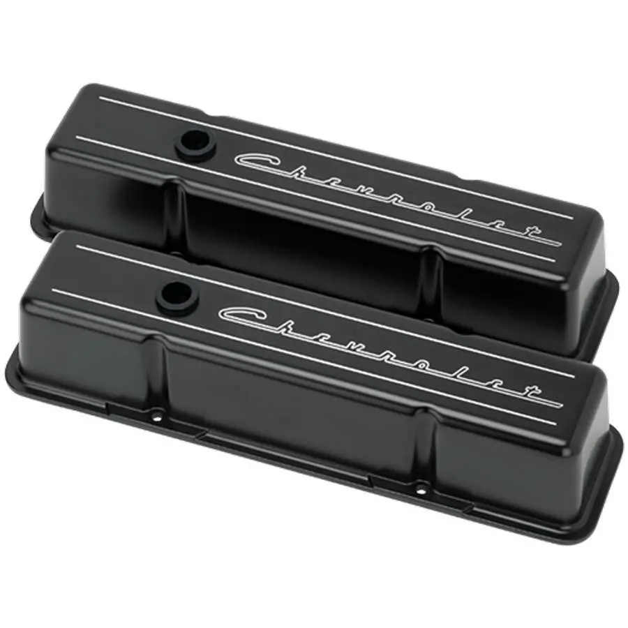 Sbc Tall Valve Covers Chevrolet Script Black 1