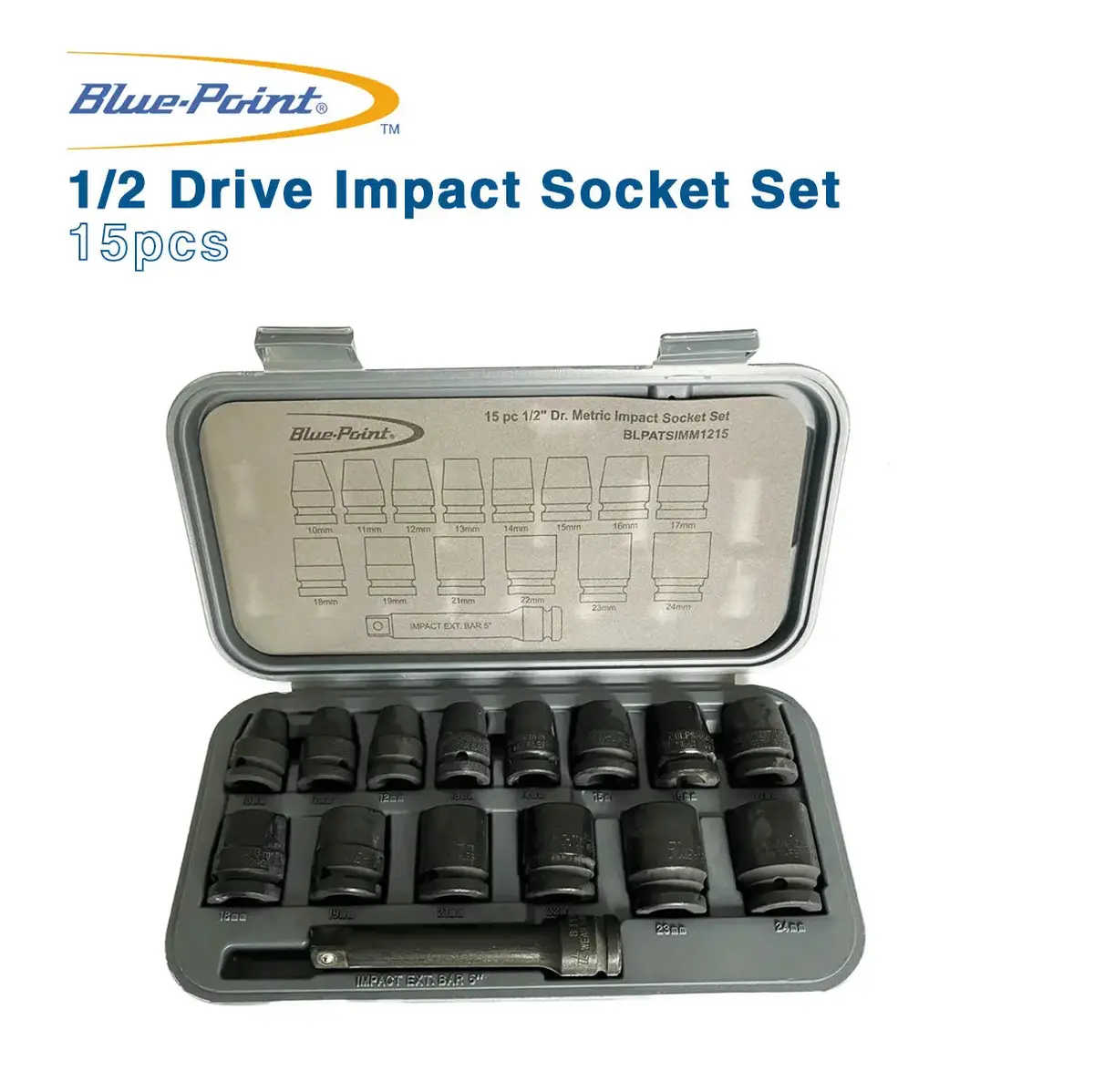 Blue Point 1/2 Drive Impact Socket Set, 15Pcs Blpatsimm1215 1