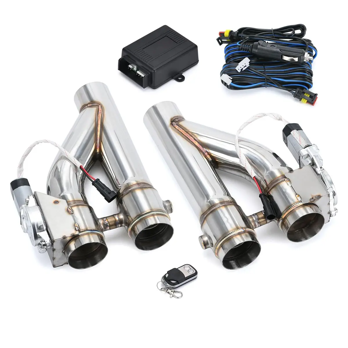Universal 2.5 Inch Dual Stainless Steel Exhaust Valve Pipe Kit 2Pc 1