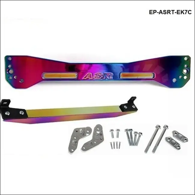 Car Billet Aluminum Neochrome Rear Subframe Bar + Lower Tie Bar For Honda Civic Ek 96-00 1