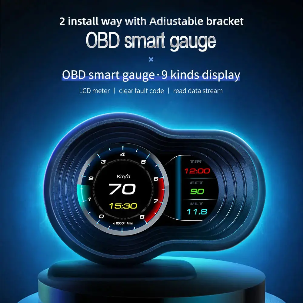 Car Obd2 Gps Gauge Hud Head-Up Digital Display Speedometer Turbo Rpm Alarm Temp 1