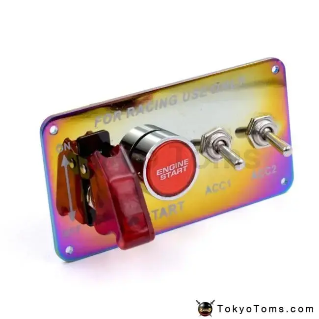Neo Chrome/Carbon Look 12V Led Ignition Switch Panel Engine Start Push Button Led Toggle 1