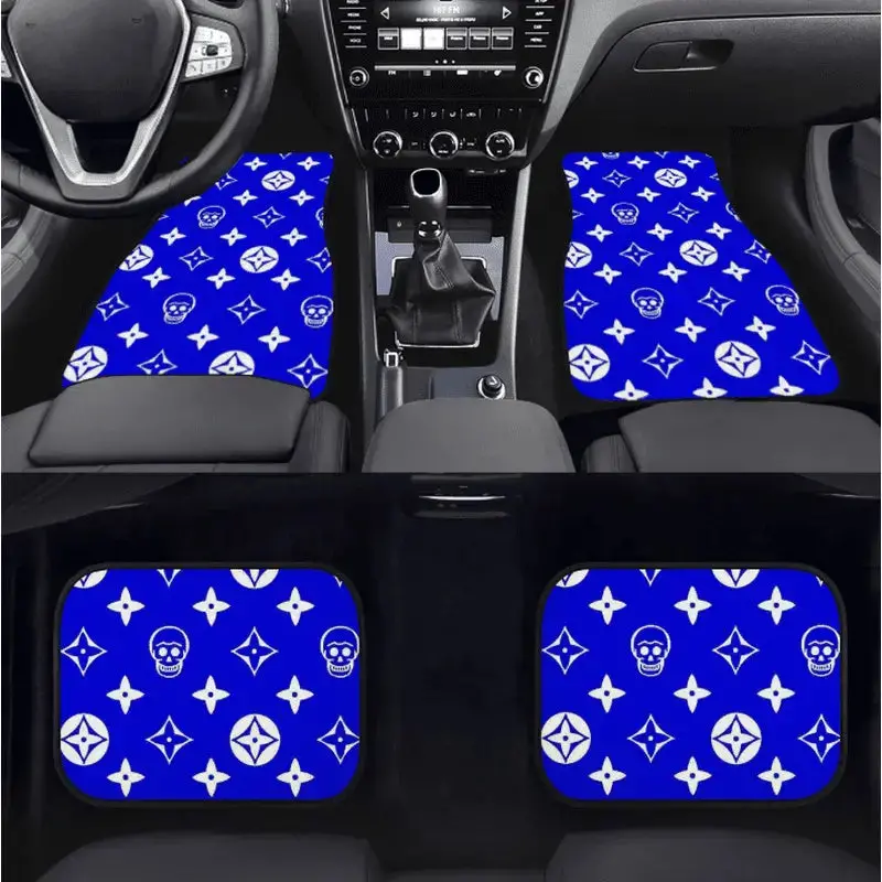 Custom Skull Shuriken Blue Floor Mats 1