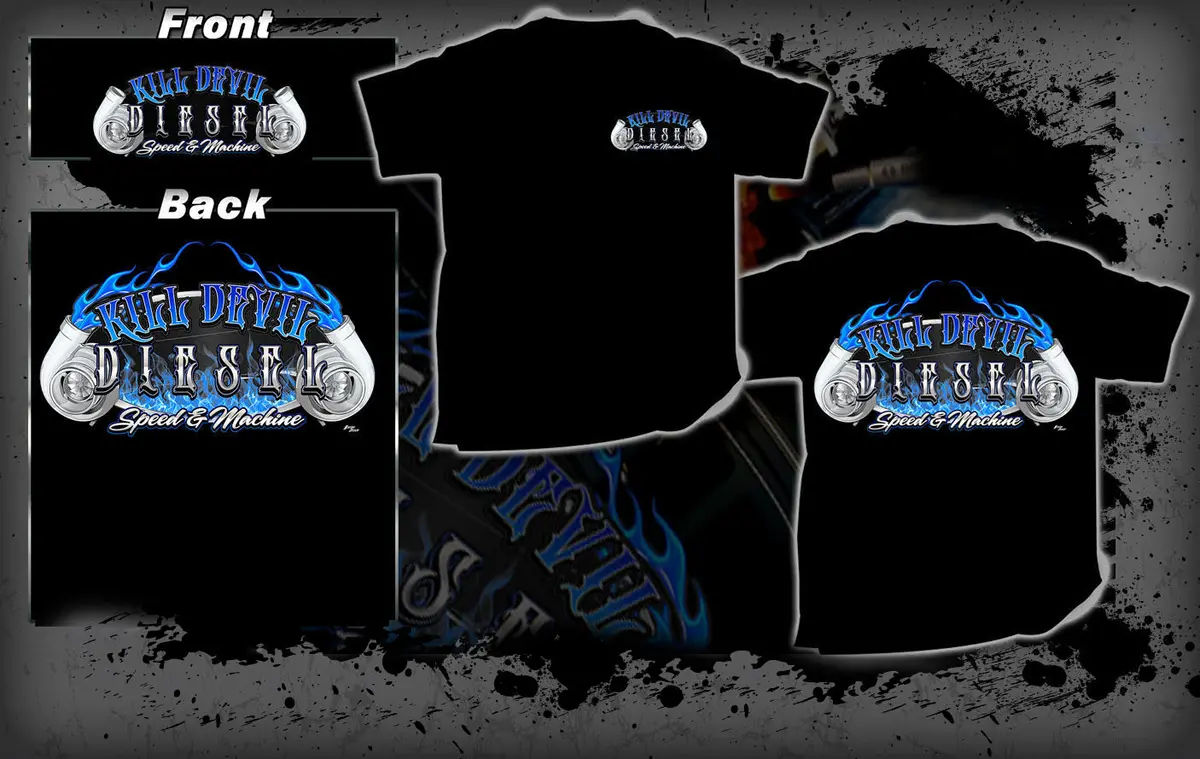 Kill Devil Diesel Tee Shirt Blue Flames Logo 1