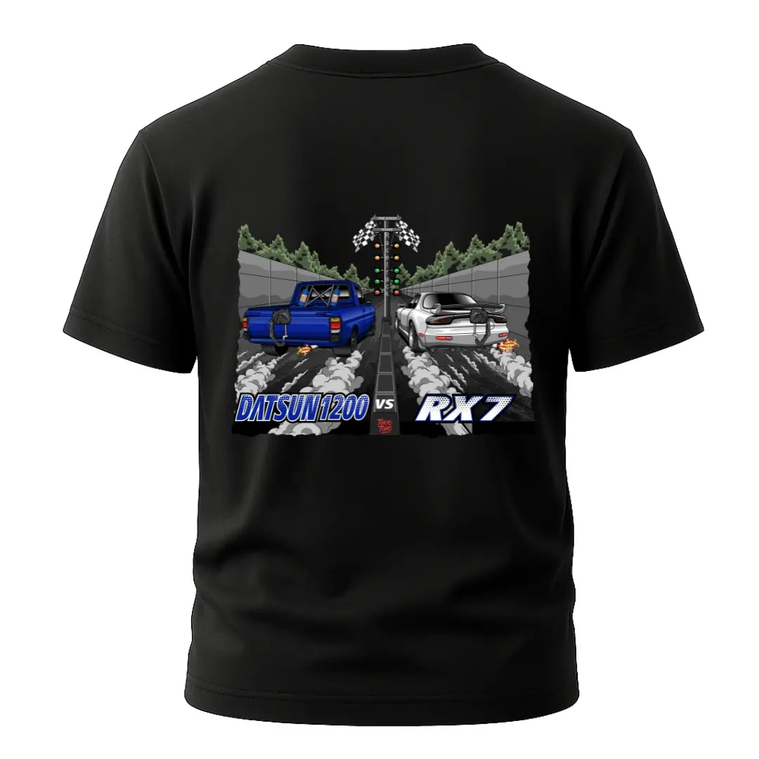 Datsun 1200 Vs Rx-7 Drag Racing T-Shirt 1