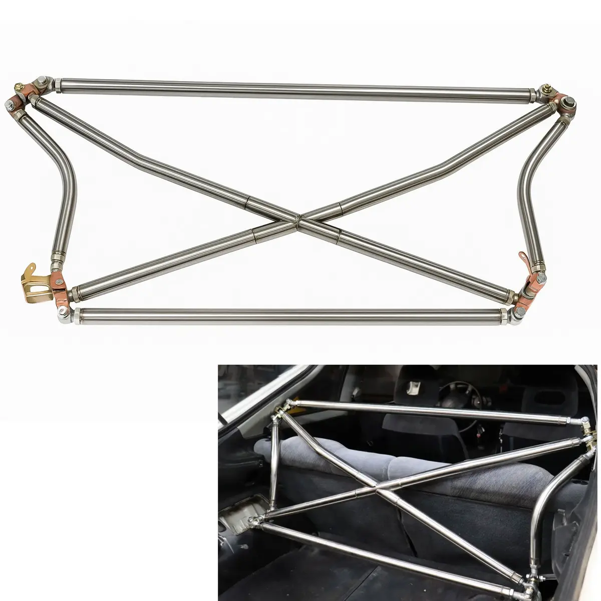 Polished Tubular Multipoint Crossbar X-Bar For Honda Civic Ek9 Ek4 Ek3 1996-2000 1