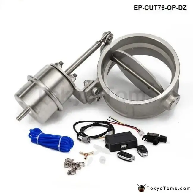Exhaust Control Valve Set Cutout 3" 76Mm Pipe Open Style With Vacuum Actuator With Wireless Remote Controller Set 1