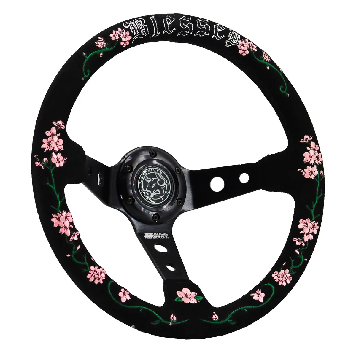 Blessed Universal 350Mm 3" Deep Dish 6-Bolt Steering Wheel Red Suede Alcantara 1