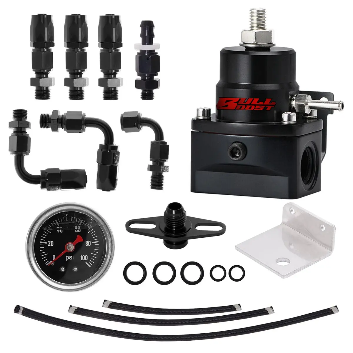 Universal Adjustable Fuel Pressure Regulator Kit W/ 100Psi Oil Gauge An-6 Hoses 1