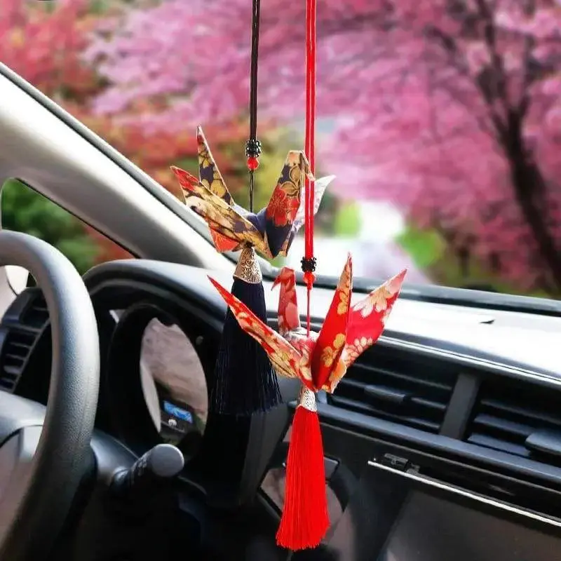 Fortune Crane Ornament Fringe Hand Made Lucky Blessing Auto Pendant 1