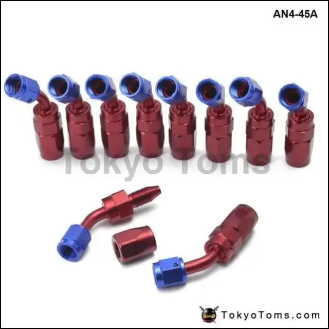 10Pcs/Lot  An4 Pipe Joints Aluminum 45 Degree Swivel Oil/Fuel Fitting Adaptor Oil Cooler Hose Fitting  An4-45A 1