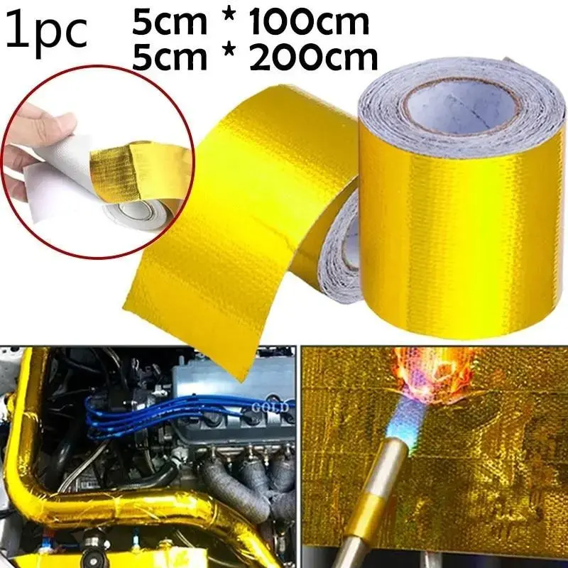 Gold Thermal Exhaust Tape Air Intake Heat Insulation Shield Wrap 1
