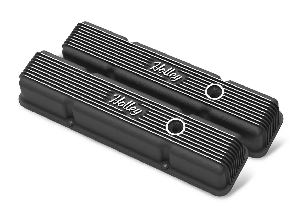 Sbc Holley Die Cast Alm Valve Cover Set Black 1