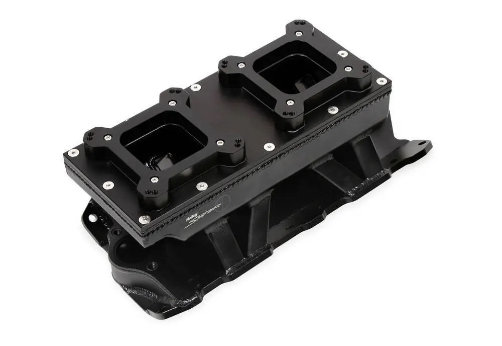 Holley Sniper Sbc Black Fabricated Tunnel Ram Intake Manifold 2 X 4150 1