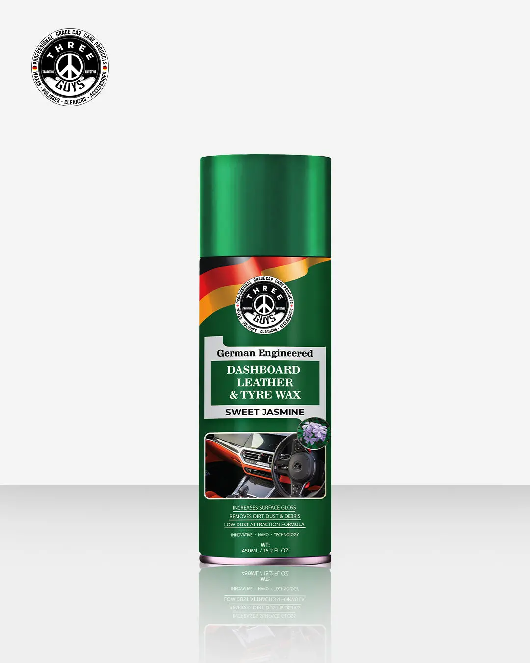 Dashboard Leather & Tyre Wax (450Ml) – Sweet Jasmine Fragrance | Uv Protection & Dust Repellent | Three Guys German Engineered 1