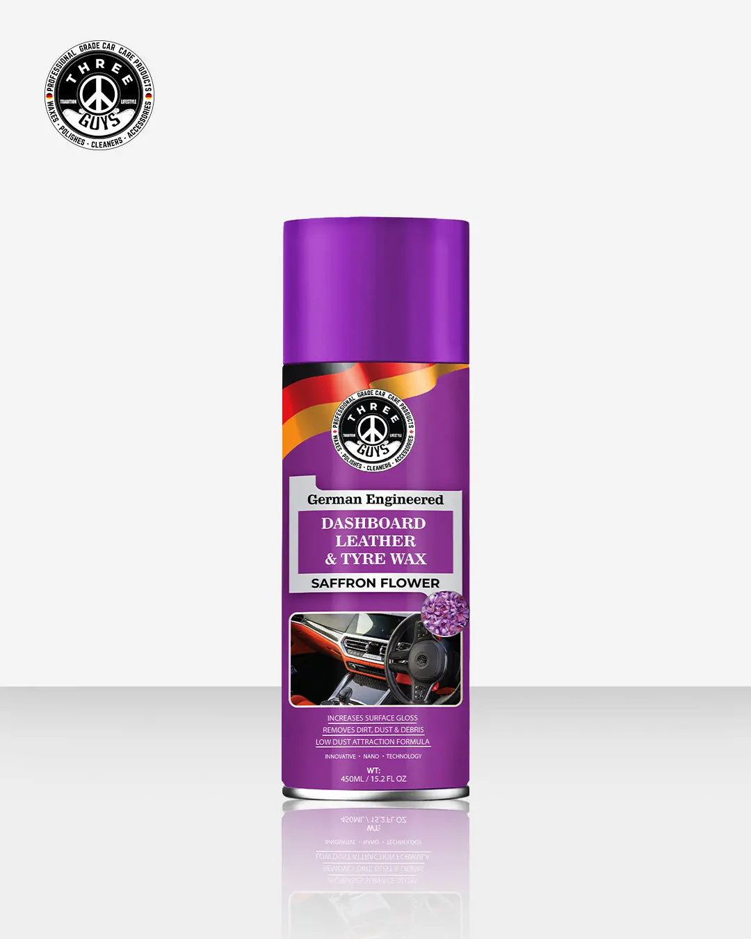Dashboard Leather & Tyre Wax (450Ml) – Saffron Flower Fragrance | Uv Protection & Dust Repellent | Three Guys German Engineered 1