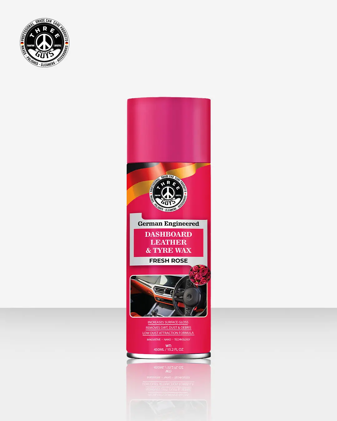 Dashboard Leather & Tyre Wax (450Ml) – Fresh Rose Fragrance | Uv Protection & Dust Repellent | Three Guys German Engineered 1
