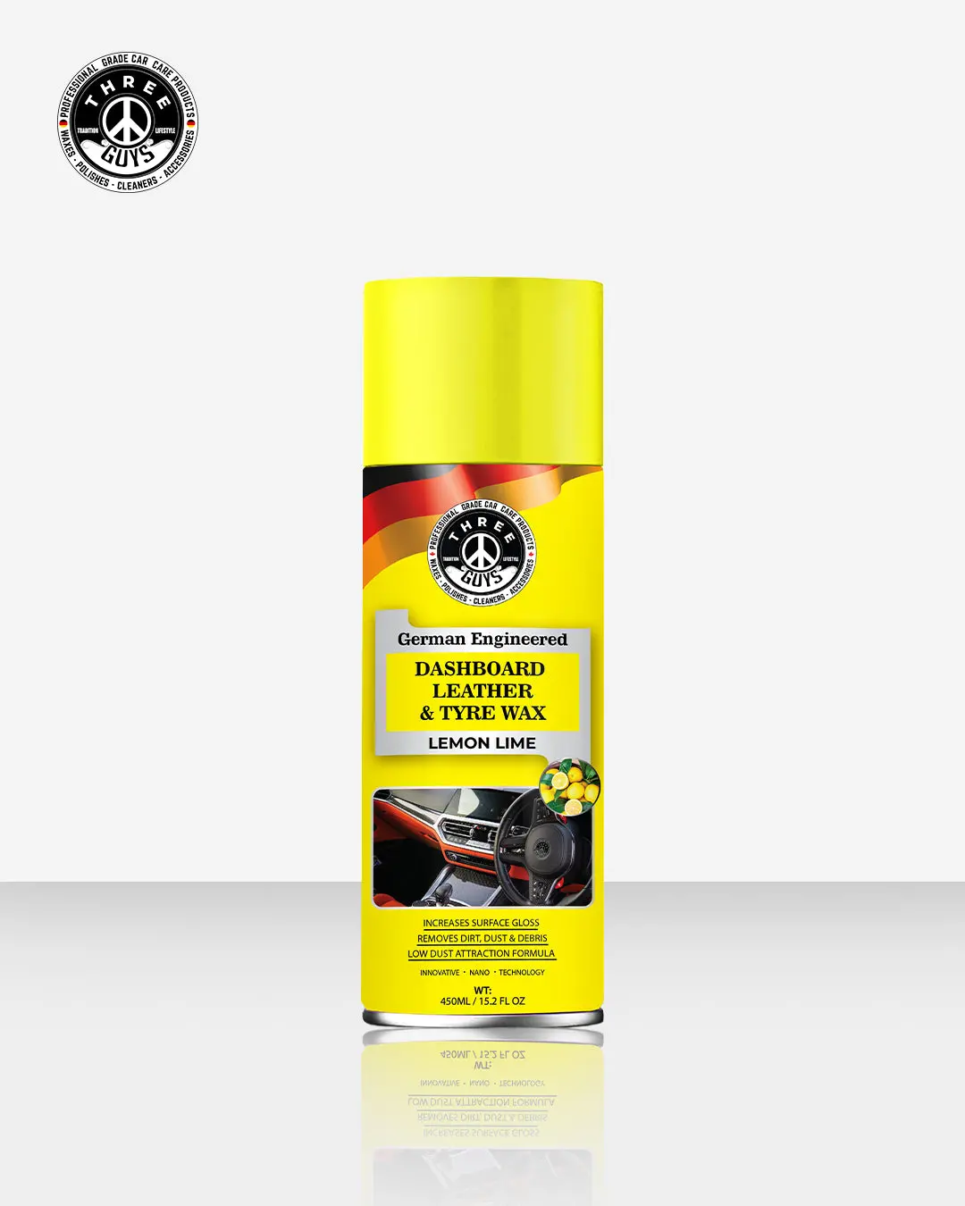 Dashboard Leather & Tyre Wax (450Ml) – Lemon Lime Fragrance | Uv Protection & Dust Repellent | Three Guys German Engineered 1