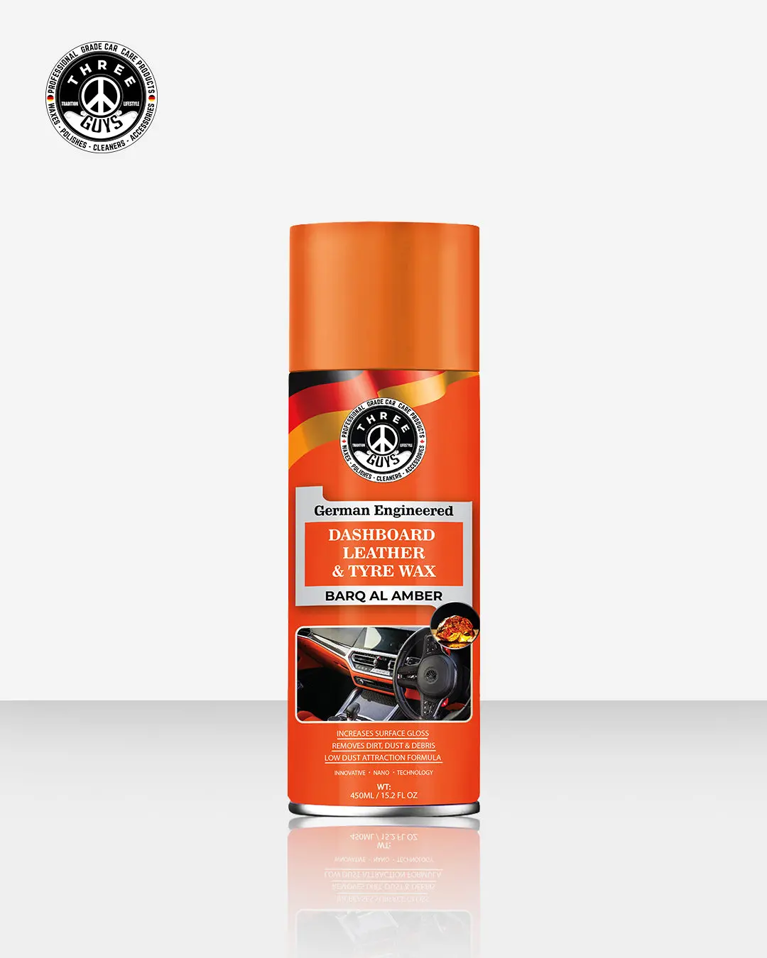 Dashboard Leather & Tyre Wax (450Ml) – Barq Al Amber Fragrance | Uv Protection & Dust Repellent | Three Guys German Engineered 1