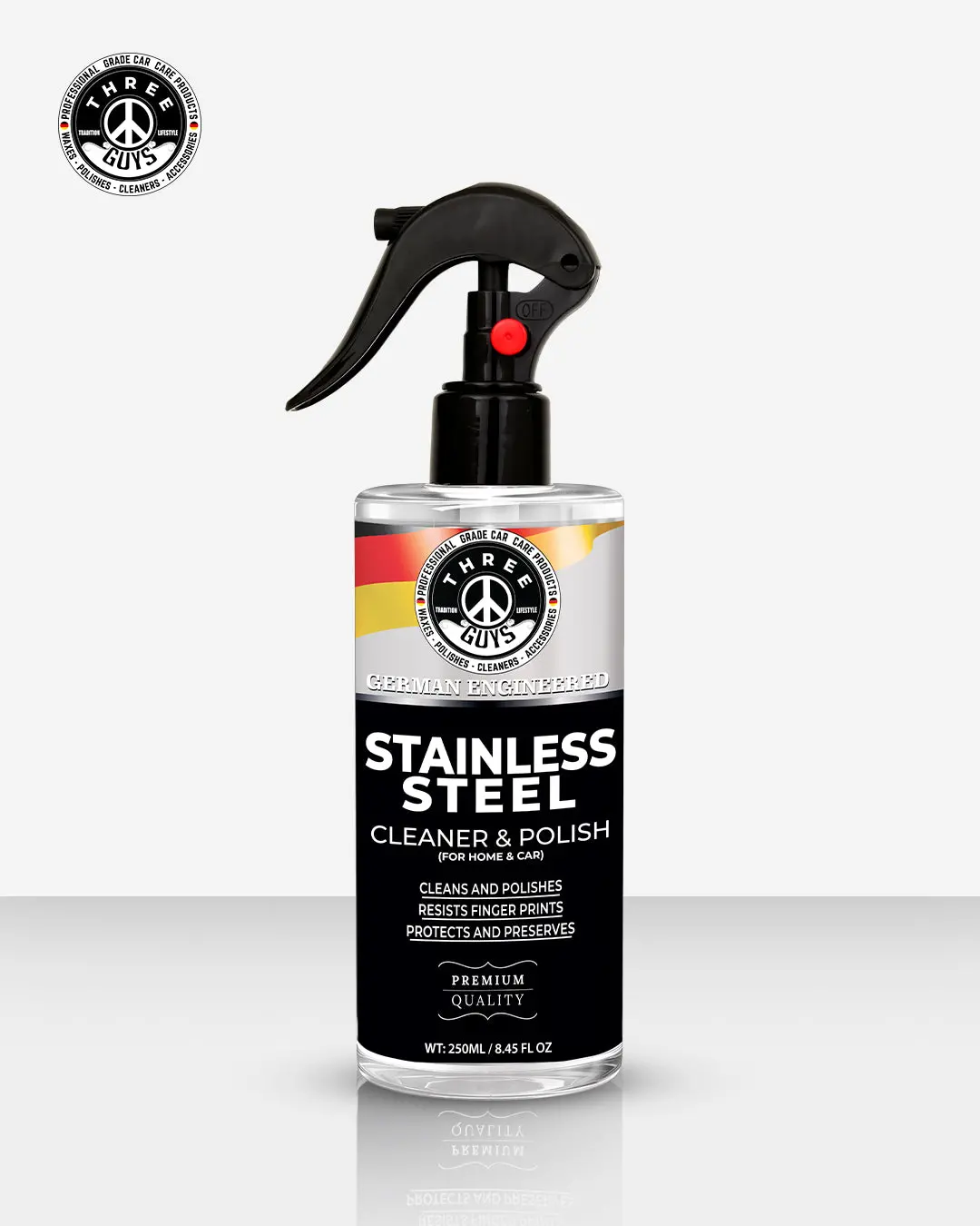 Stainless Steel Cleaner & Polish – Fingerprint Remover & Protective Shine Spray | Three Guys - German Engineered 1