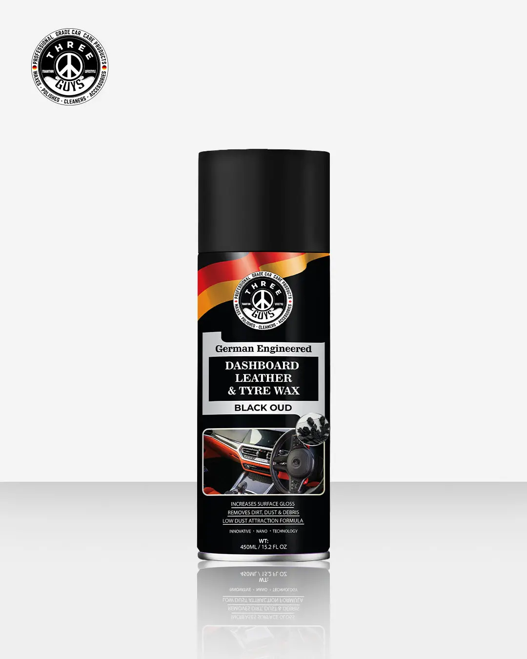 Dashboard Leather & Tyre Wax (450Ml) – Black Oud Fragrance | Uv Protection & Dust Repellent | Three Guys German Engineered 1