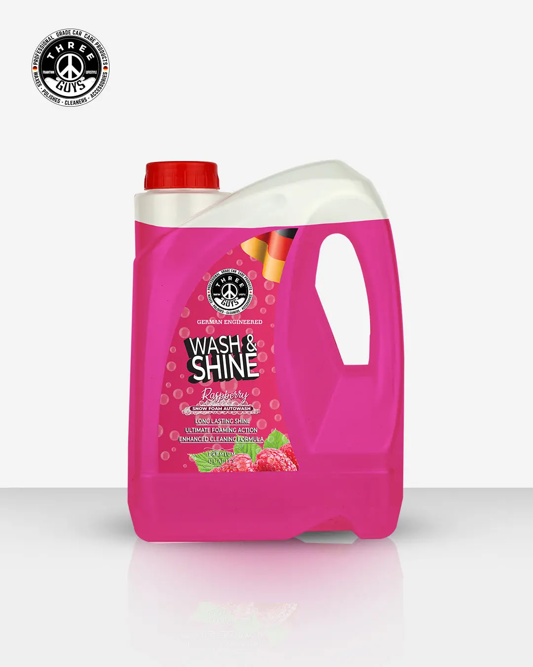 Wash & Shine Shampoo Raspberry – High Foam Car Shampoo | Snow Foam Car Wash Soap | Deep Cleaning & Long-Lasting Gloss | Three Guys - German Engineered 1