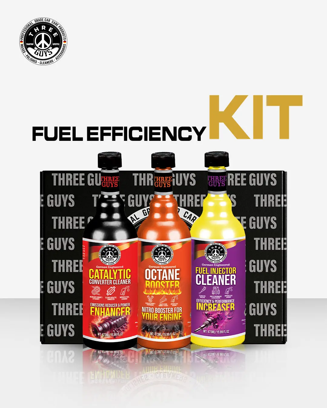 Fuel Efficiency Kit – Octane Booster, Fuel Injector Cleaner & Catalytic Converter Cleaner (473Ml X 3) | Three Guys 1