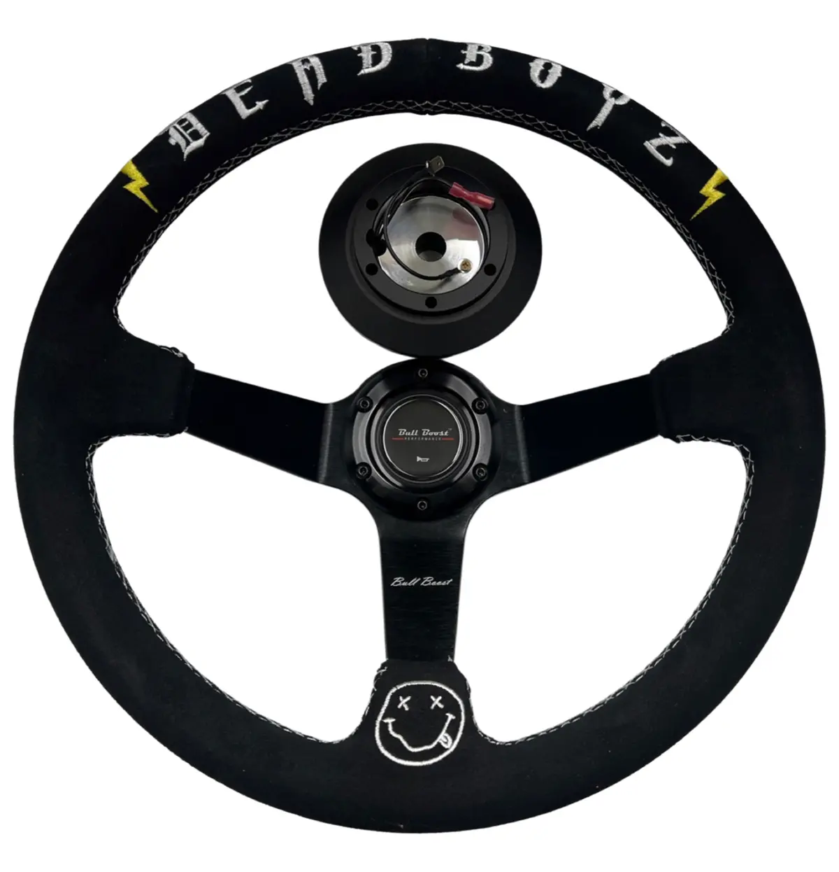 Deadboyz Suede Steering Wheel + Short Hub Adapter Kit For 02-07 Impreza Wrx Sti Legacy Eclipse Lancer Galant 3000Gt 1