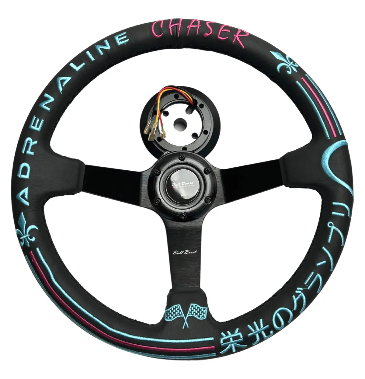 Leather 350Mm Steering Wheel + Short Hub Adapter For 83-04 Ford Mustang / 89-92 Ford Ranger 1