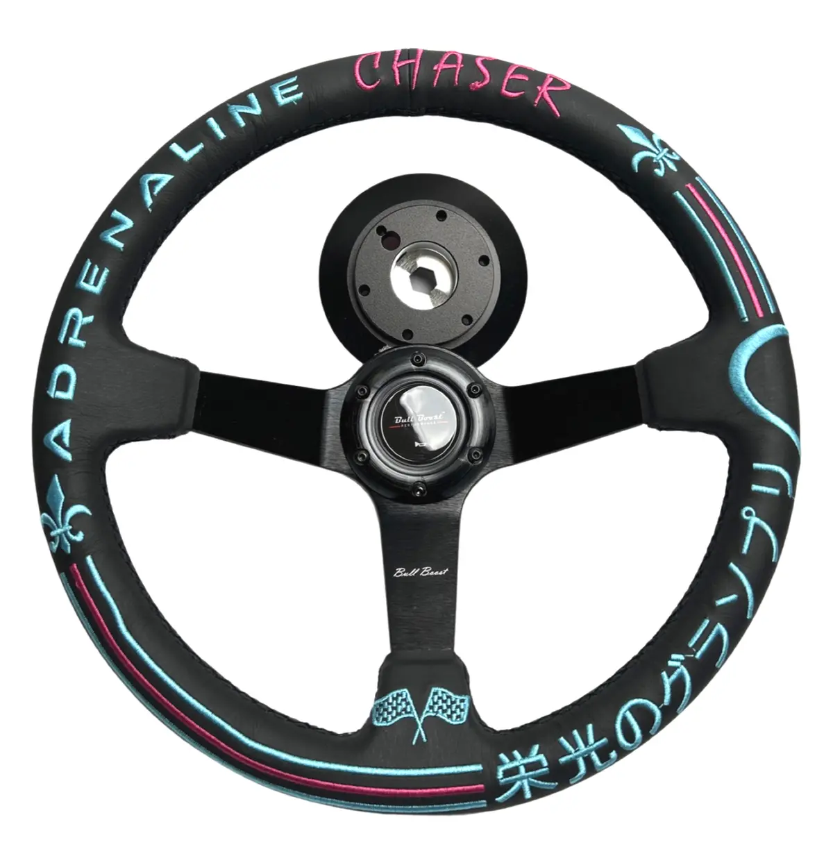 Leather 350Mm Steering Wheel + Short Hub Adapter Kit For Ford F150 F350 F450 1