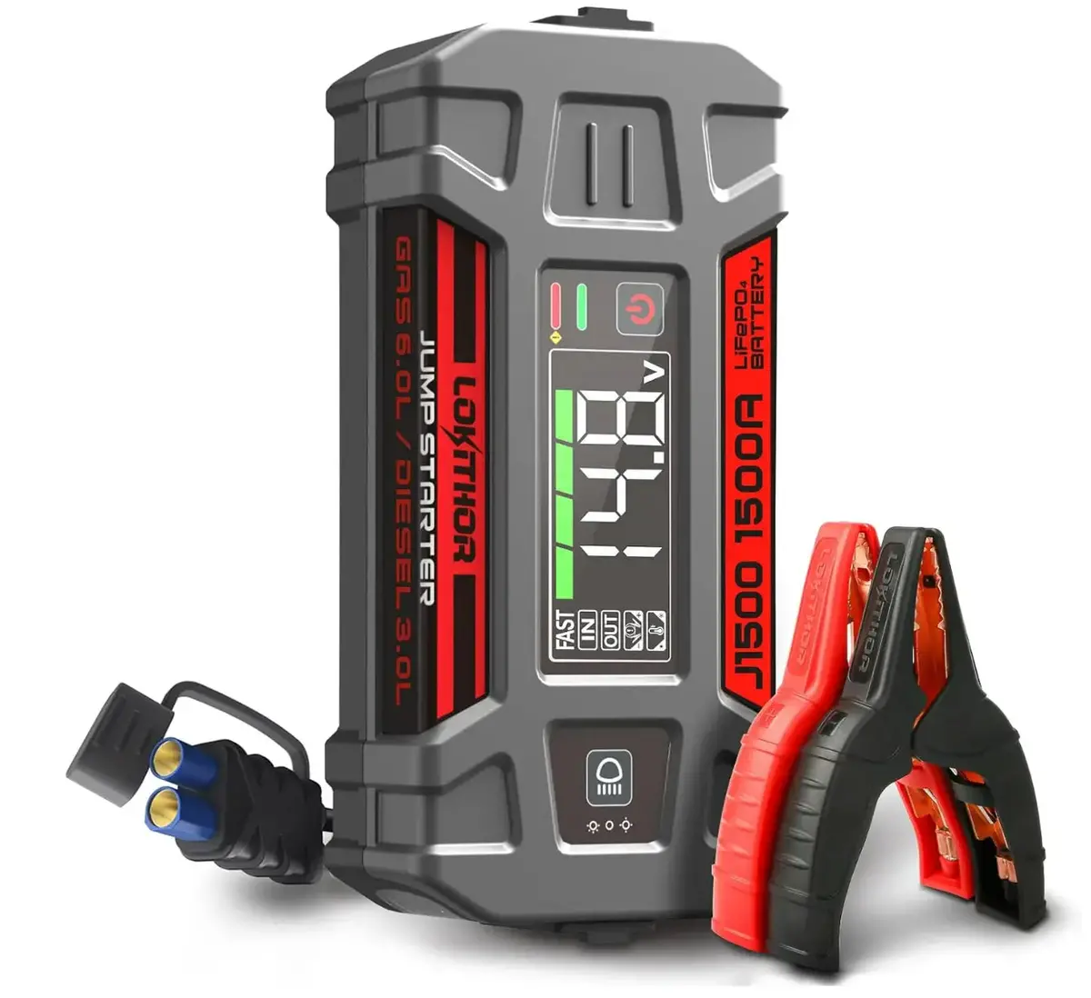 Lokithor J1500 Jump Starter 1500A 12V Car Starter (Lifepo4-Tech) For Upto 7L Gas And 4.5L Diesel Engines With 60W Two-Way Fast Charging, Safe And Portable Battery Booster Pack 1