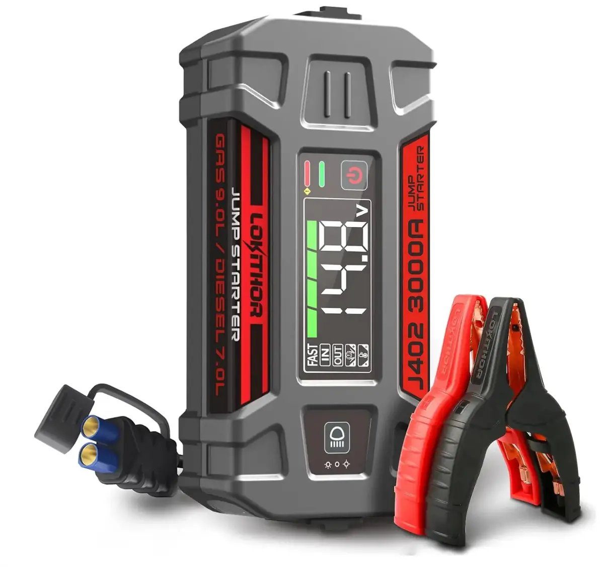 Lokithor J402 Jump Starter 3000A 12V 24000Mah Car Starter For Upto 9L Gas And 7L Diesel Engines With 100W Two-Way Fast Charging, Portable Lipo Battery Booster Pack With Smart Digital Screen 1