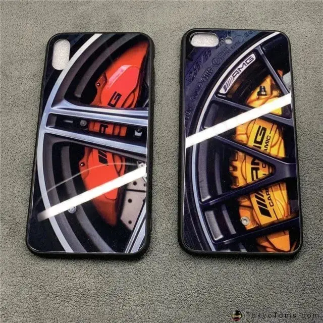 Luxury Racing Car Wheel Brake Disc Glass Case For Iphone X Xs Max Xr 8 7 6 6S Plus Motorsport Amg Wheel Hub Pattern Cover Coque 1