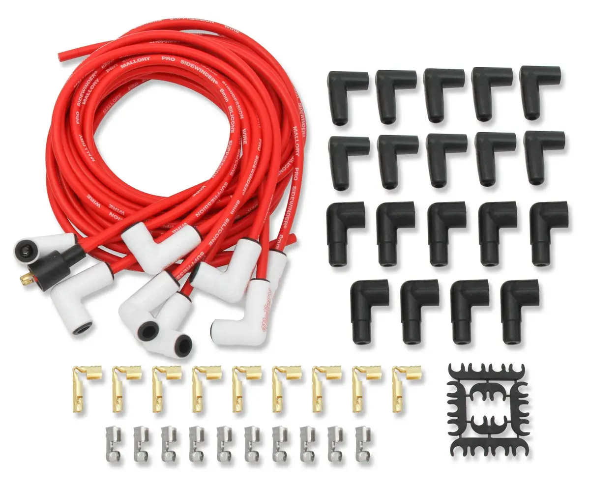 Mallory Pro Sidwinder Plug Wire Set W/Ceramic Boots Red 1