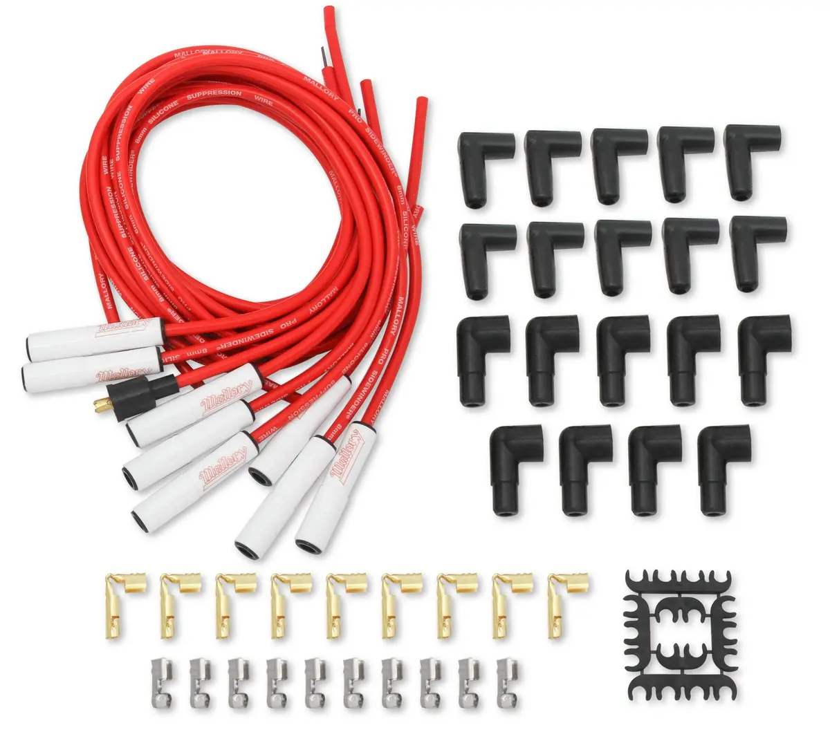 Mallory Pro Sidwinder Plug Wire Set W/Ceramic Boots Red 1
