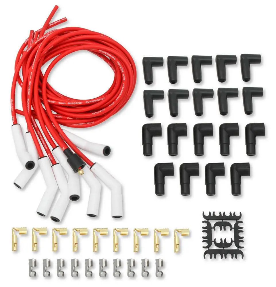 Mallory Pro Sidwinder Plug Wire Set W/Ceramic Boots Red 1