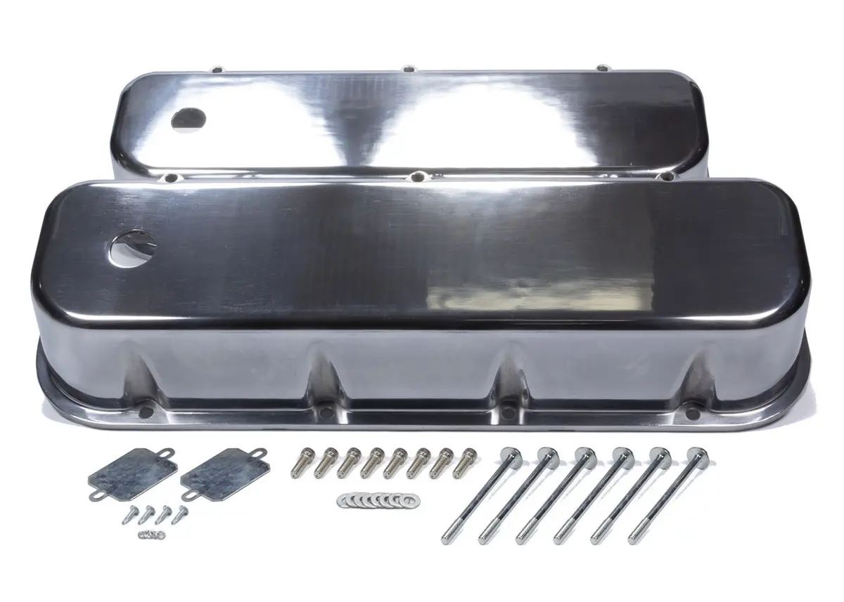 Mr Gasket Bbc Cast Alm Valve Cover Set Tall W/Hole Polished 1