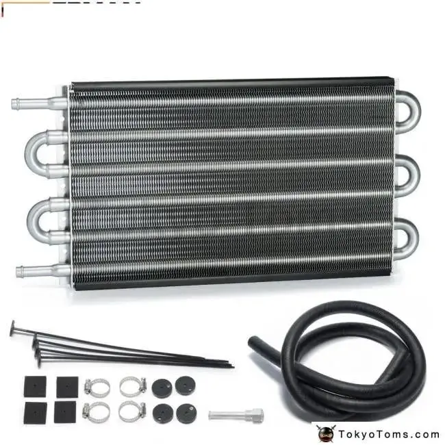 6 Row Radiator Remote Aluminum Transmission Oil Cooler + Hose / Mounting Kit 1