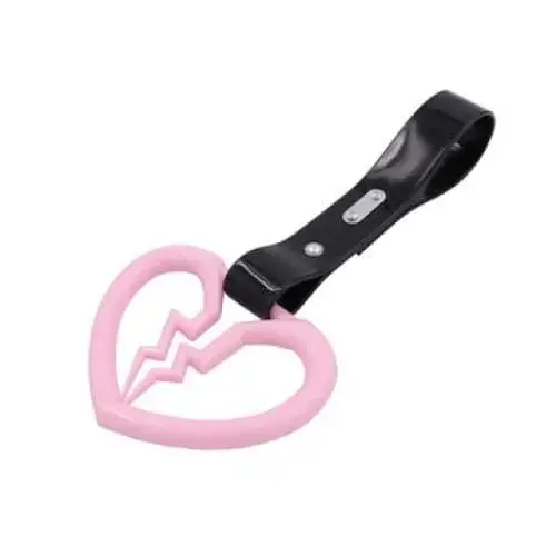 Pink Broken Heart Tsurikawa Black Pvc Strap 1