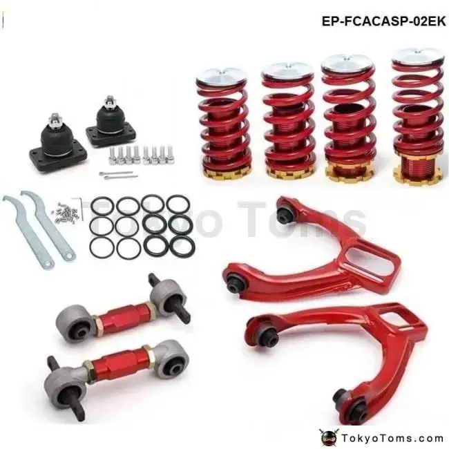 Rear Lower Control Arms+ Front Camber Kits+Lowering Coil Springs Red (Fits For Honda Civic) 1