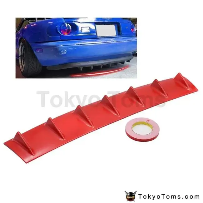Red Car Rear Bumper Lip Diffuser 7 Fin Shark Bumper Spoiler Lip Splitter For Universal 1