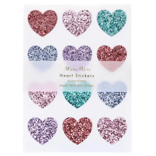 Rainbow Glitter Heart Stickers 10 Pack 1