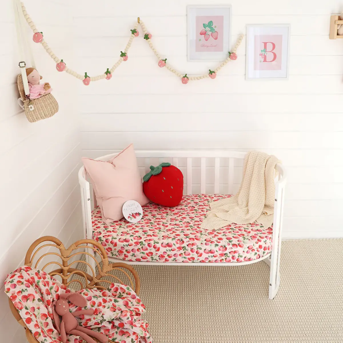 Strawberry Fitted Cot Sheet 1