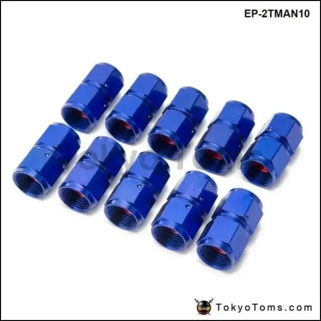 10Pcs/Set Blue An10 Fuel Oil Fitting Aluminum Hose End Adaptor 2 Side Female Fitting 1