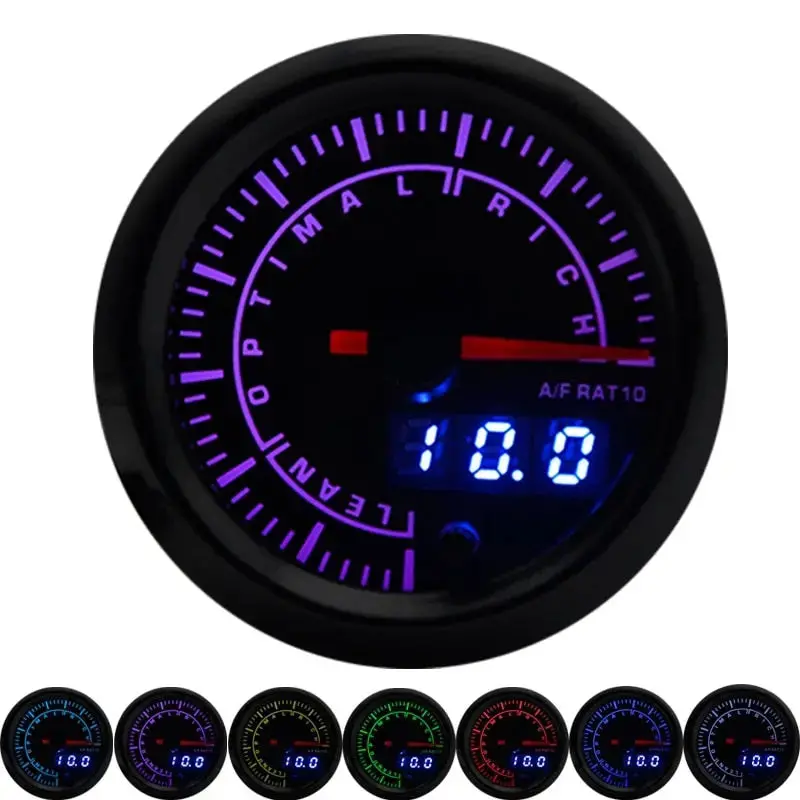 2" 52Mm 7 Colors Led Dual Display Boost/Water/Oil Temp/Oil Pressure/Volt/Air Fuel Ratio/Egt/Tachometer Car Gauge +Gauge Pods 7