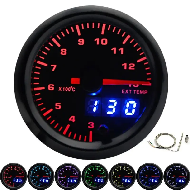 2" 52Mm 7 Colors Led Dual Display Boost/Water/Oil Temp/Oil Pressure/Volt/Air Fuel Ratio/Egt/Tachometer Car Gauge +Gauge Pods 11