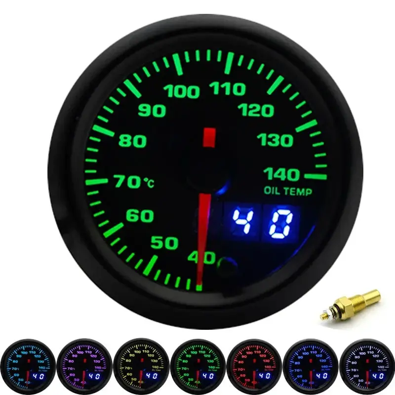 2" 52Mm 7 Colors Led Dual Display Boost/Water/Oil Temp/Oil Pressure/Volt/Air Fuel Ratio/Egt/Tachometer Car Gauge +Gauge Pods 7