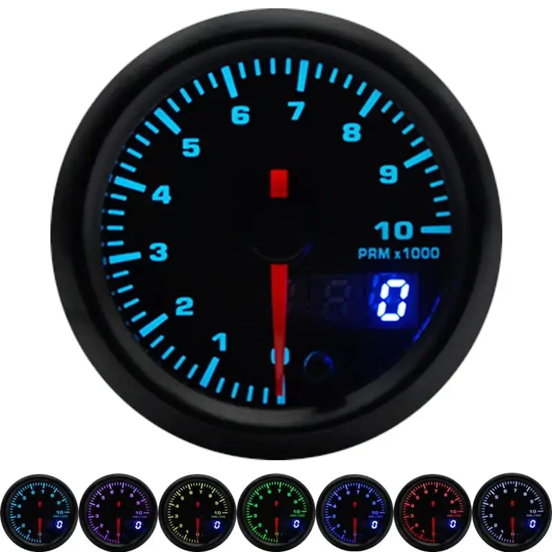2" 52Mm 7 Colors Led Dual Display Boost/Water/Oil Temp/Oil Pressure/Volt/Air Fuel Ratio/Egt/Tachometer Car Gauge +Gauge Pods 9