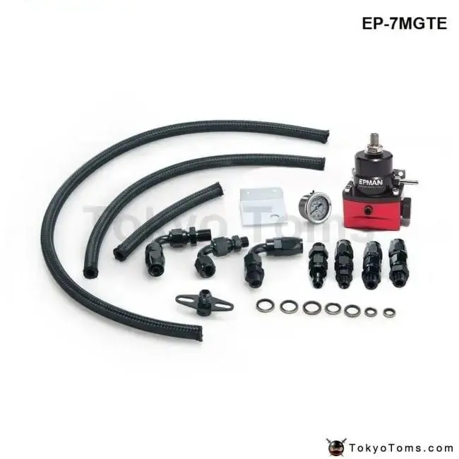 Tokyo Tom's Racing Adjustable Fuel Pressure Regulator Gauge Kit Black +Black Fittings With Oil Line 1