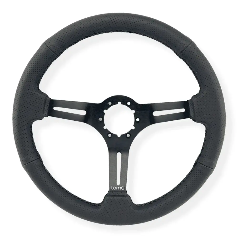 Tomu Akagi Black Perforated Leather Steering Wheel 1